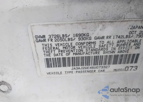 2006 Mitsubishi Lancer Es/Se from USA, damaged, VIN JA3AJ26EX6U073327